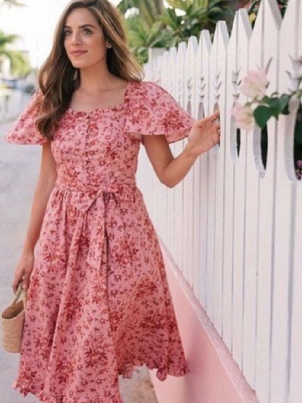 Gal Meets Glam Collection Marianna Floral A-Line Midi Dress - Size 6
